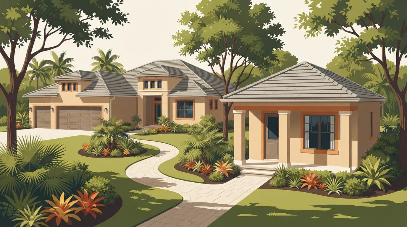A Florida four-bedroom home with a detached garage apartment and private living quarters.