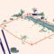 Illustrated Florida lot with orange boundary markers and surveying equipment.