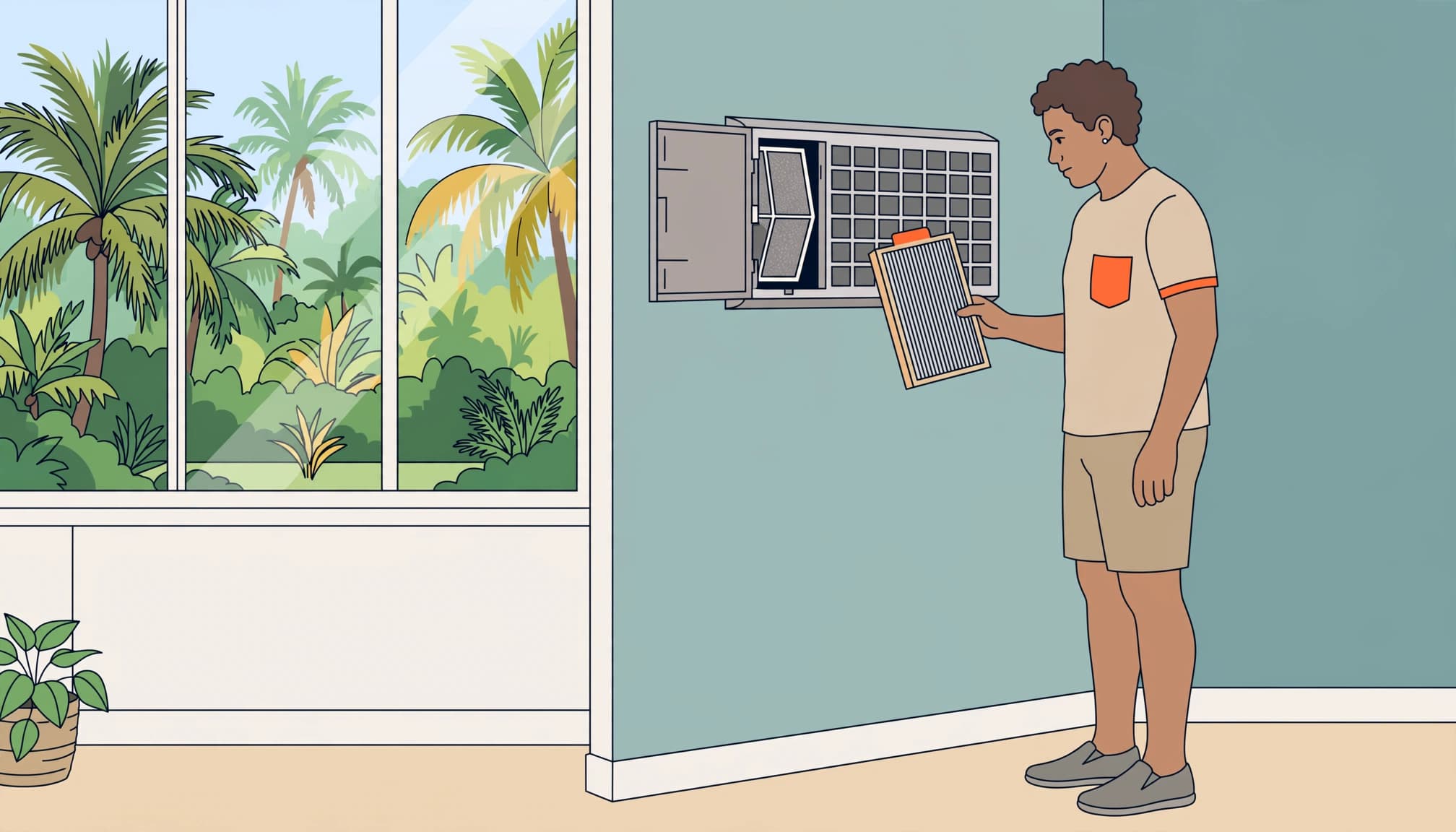 Florida HVAC maintenance includes checking the return-air filter in a new home.