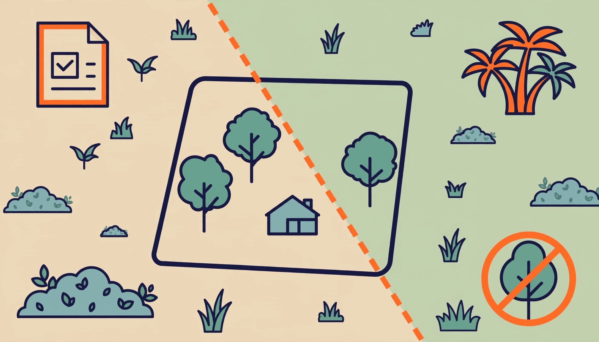 Florida lot clearing permits illustrated with a parcel map, home footprint, and trees