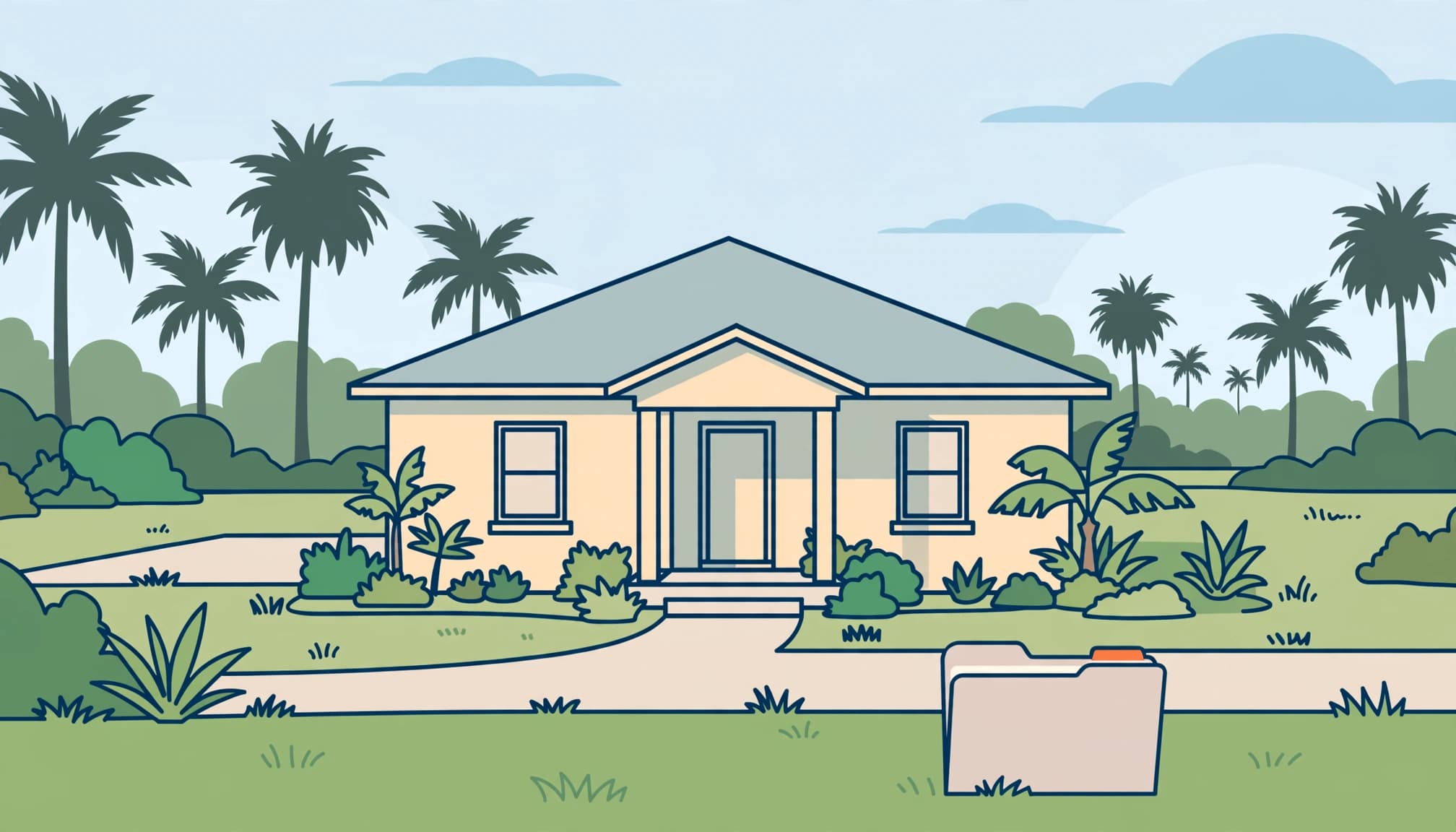 Florida homestead exemption planning for a newly built home with fresh landscaping.