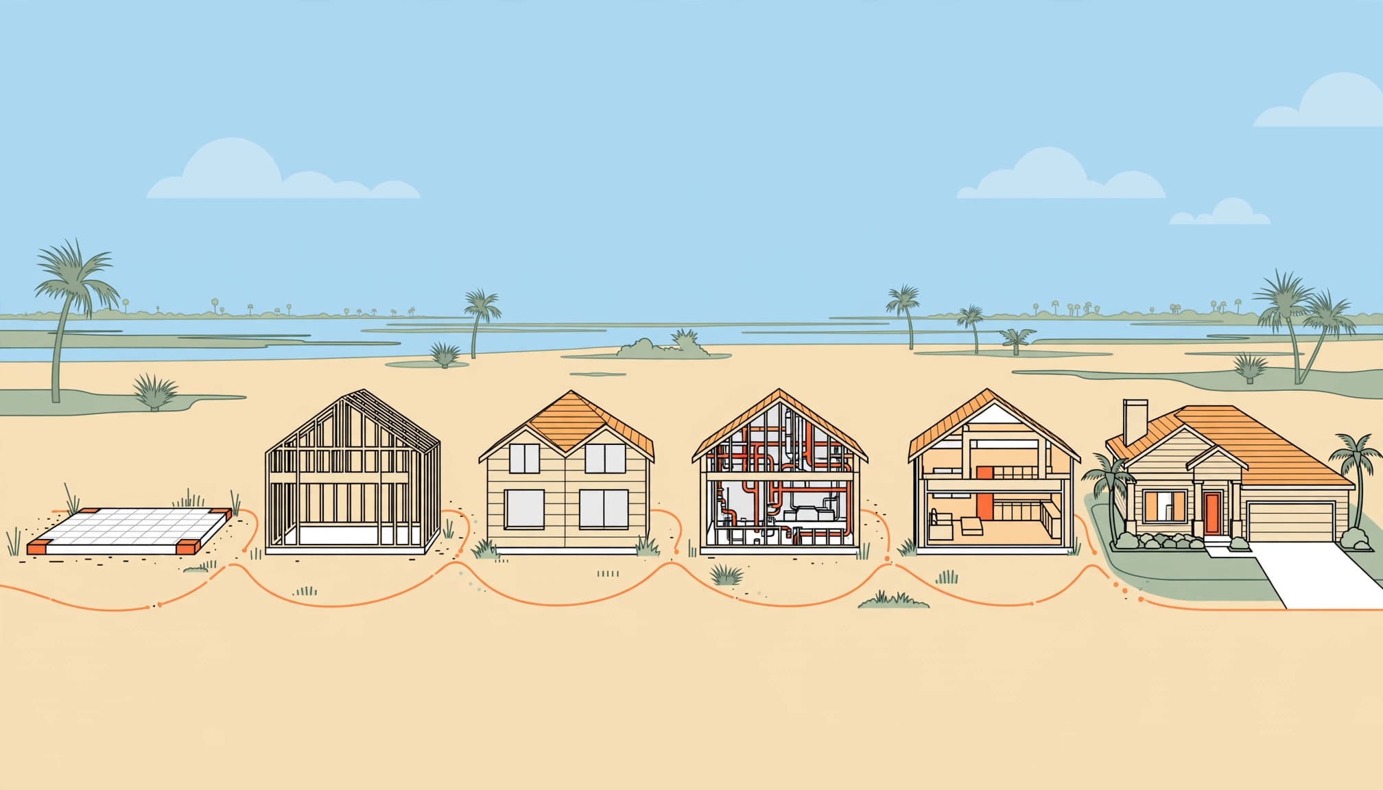 Six building milestones in a construction loan draw schedule for a Florida home